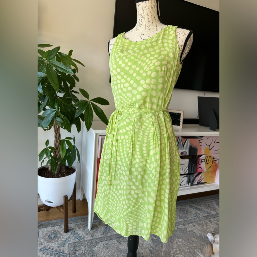 Vintage BOB MACKIE 100% Silk  Dress & Cardigan 8P Geo Dot Flowy Pintuck Pleated